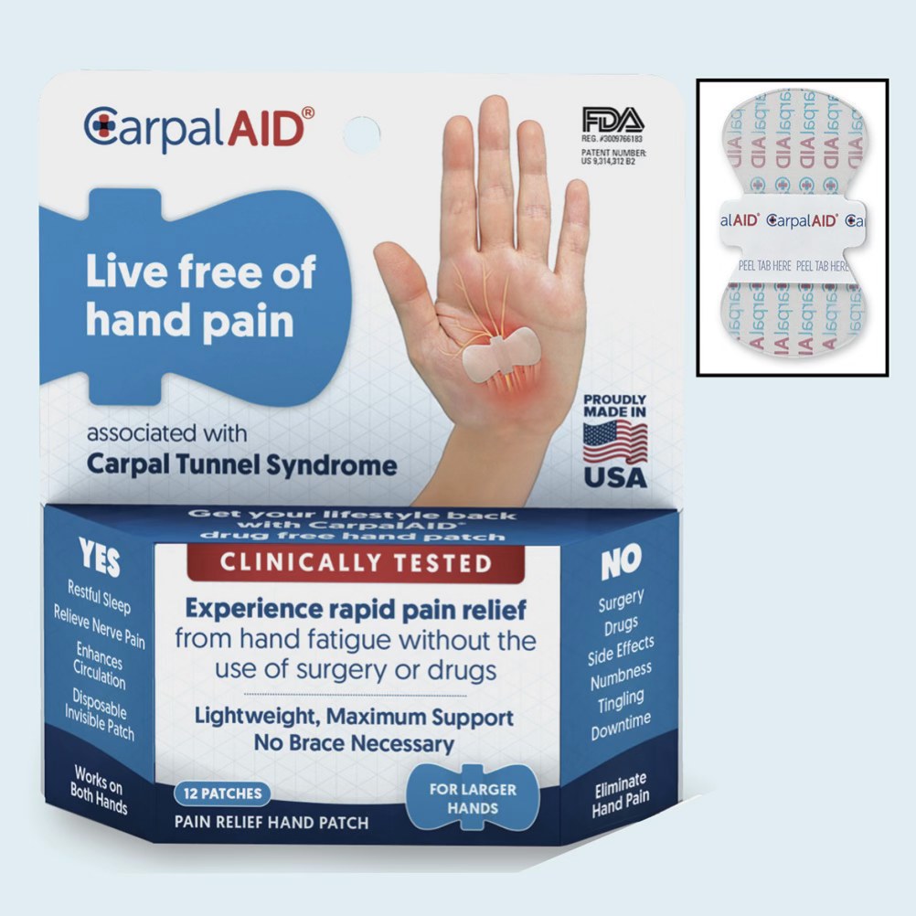CarpalAID pain relief hand patch retail package