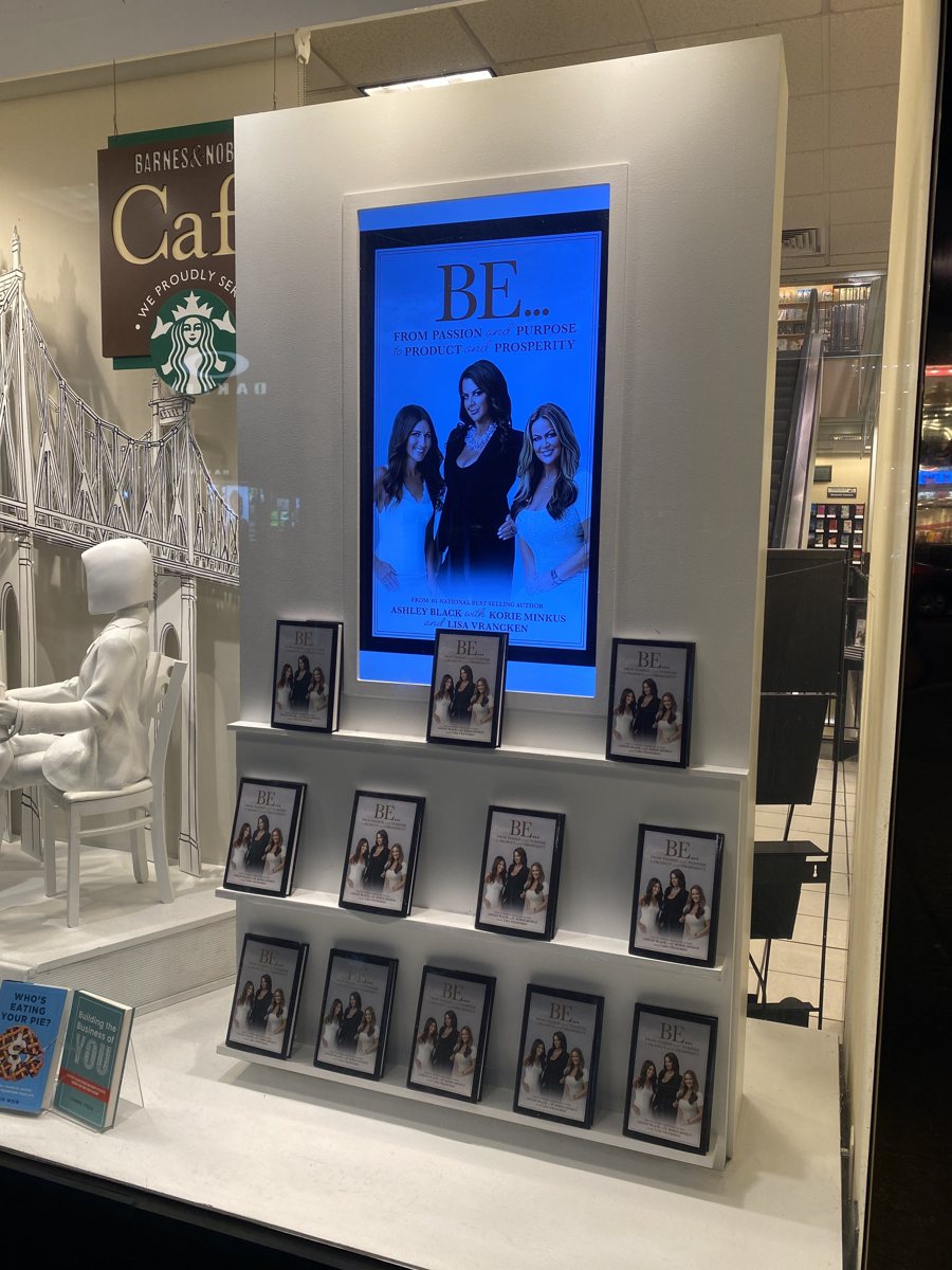 BE... book window display at Barnes and Noble in Times Square, New York